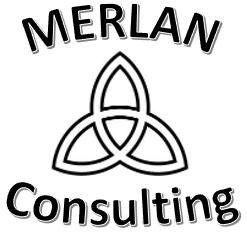 Icon of MERLAN Consulting, Irish trinity knot with MERLAN in an arc above the knot and Consulting in an arc below the knot